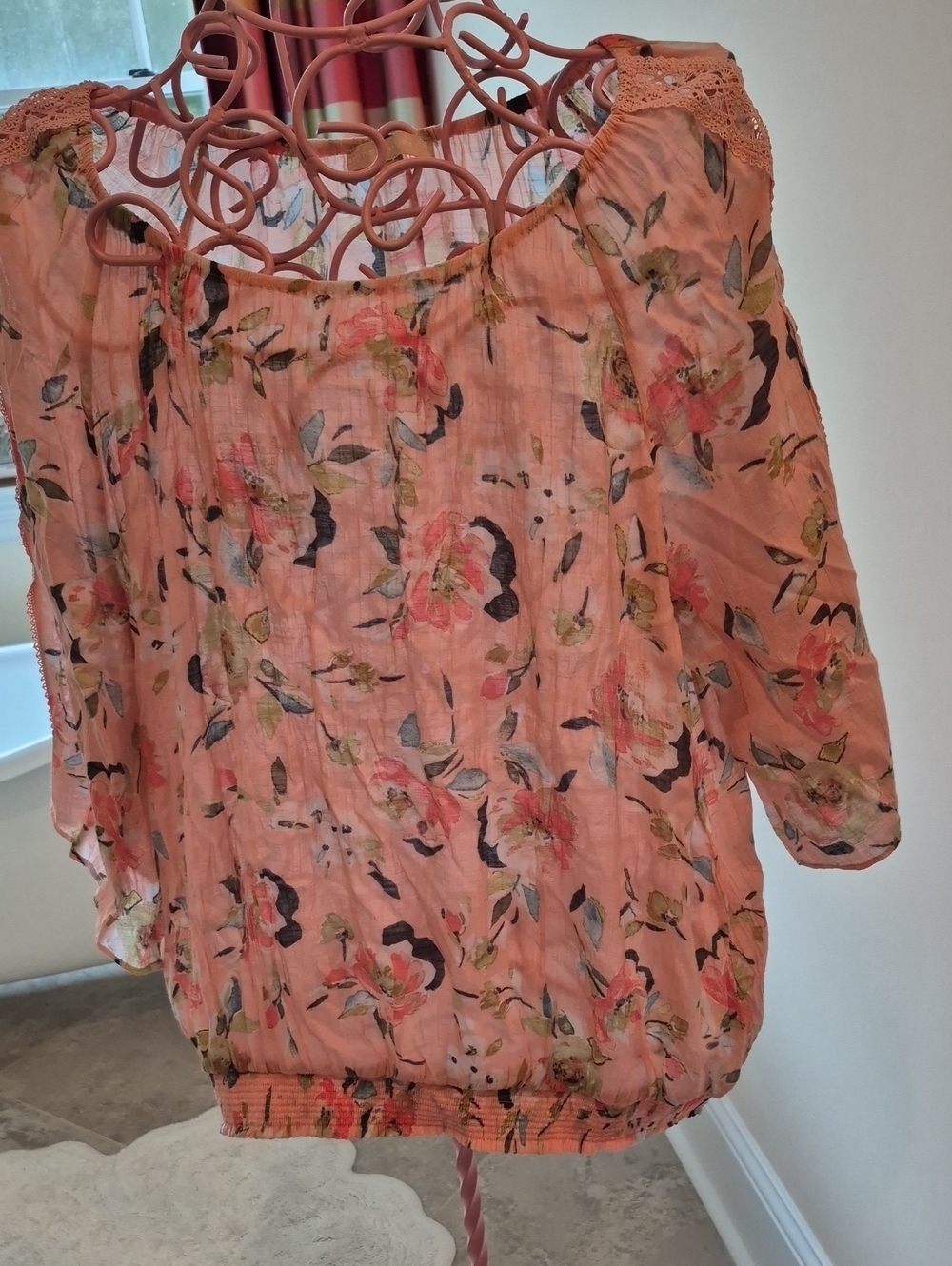 Lightweight Peach Floral Tunic Top - Brand Not Visible